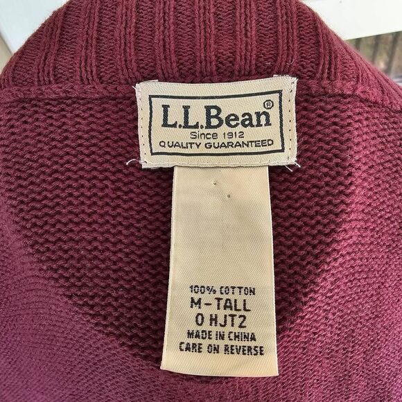 L.L. Bean Men’s M Tall Burgundy Full Zip Cotton Sweater Jacket Knit Cardigan Poc - Picture 7 of 7